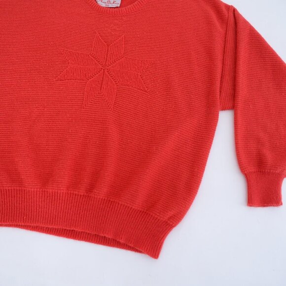 Vintage Amy Su Kung Red Fine Knit Crewneck w Red Snowflake Design Sweater L - Picture 6 of 10